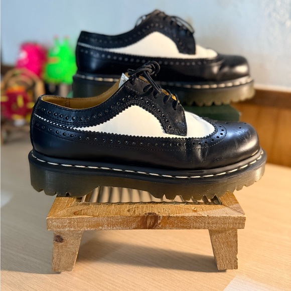Dr. Martens Black and White Brogue Loafers 3989 - Picture 2 of 10